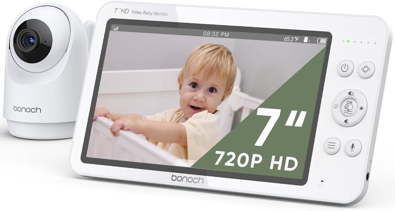 Photo 1 of bonoch MegaView Baby Monitor with Camera and Audio, 7" 720P HD Video Baby Monitor No WiFi, 6000mAh Battery, VOX Mode, Auto Night Vision, Hack Proof, Remote PTZ, 8 Lullabies Baby Camera Monitor
