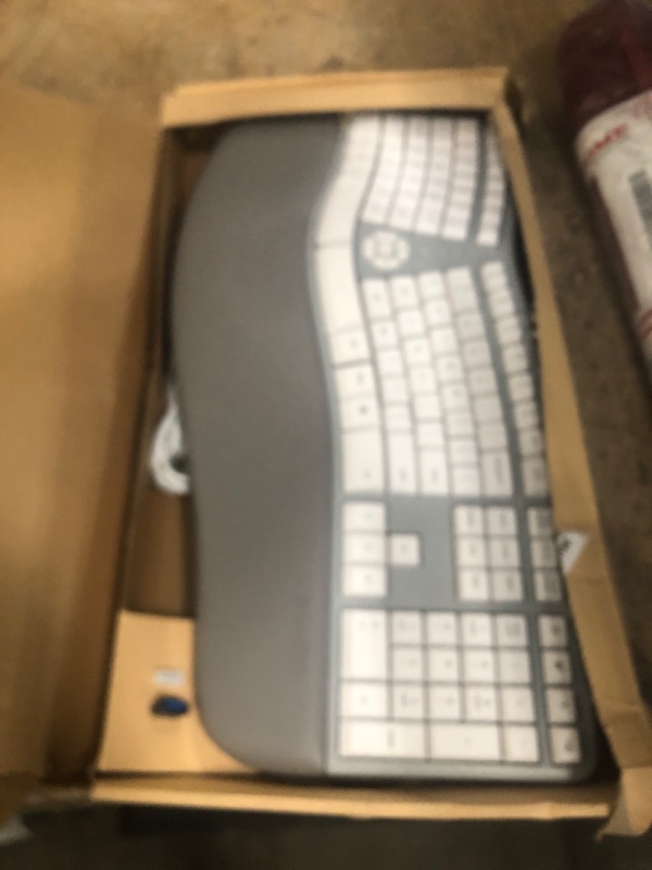 Photo 2 of MEETION Ergonomic Keyboard, Split Wireless Keyboard with Cushioned Wrist, Palm Rest, Curved, Natural Typing Full Size Rechargeable Keyboard with USB-C Adapter for PC/Computer/Laptop/Windows/Mac, Gray Gray White