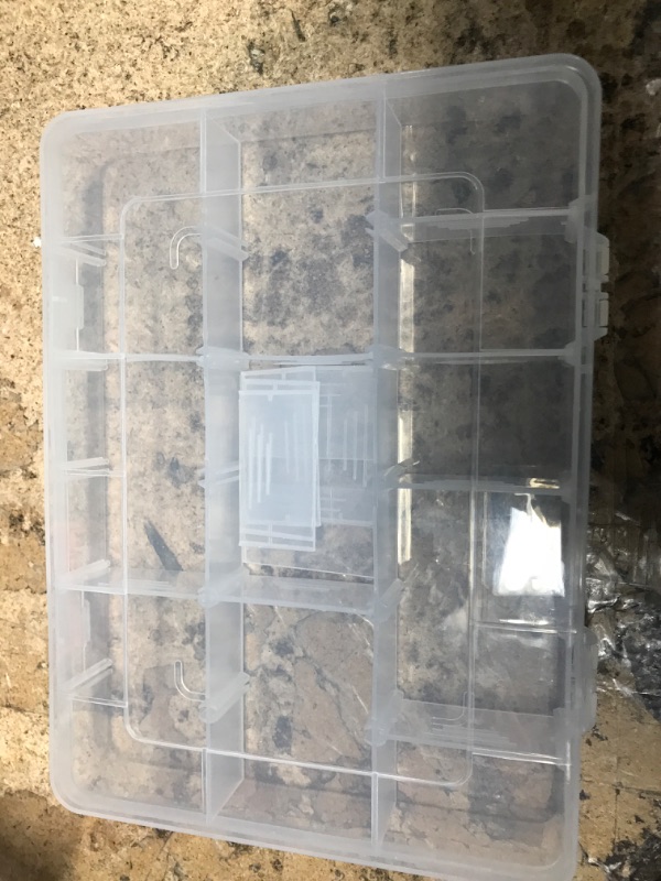 Photo 2 of 18 Grids Plastic Organizer Box with Dividers, Exptolii Clear Compartment Container Storage for Beads Crafts Jewelry Fishing Tackles, Size 7.9 x 6.2 x 1.2 in 1x 18 Grids