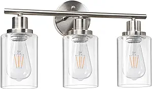 Photo 1 of Unicozin 3 Light Vanity Lights, Matt Nickel Wall Sconce Light with Clear Glass, Bathroom Light Fixtures, Wall Lights for Mirror, Living Room, Bedroom, Hallway, E26 Base (Bulbs Not Included)
