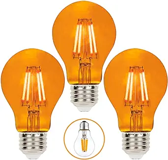 Photo 1 of 3 Pack A19 Filament LED Orange Light Bulbs – E26 Base 8W 75 Watt Equivalent Vintage LED Orange Bulb LED Decorative Lighting Orange LED Bulb for Party Decoration, Porch, Home, Halloween Light Bulbs
