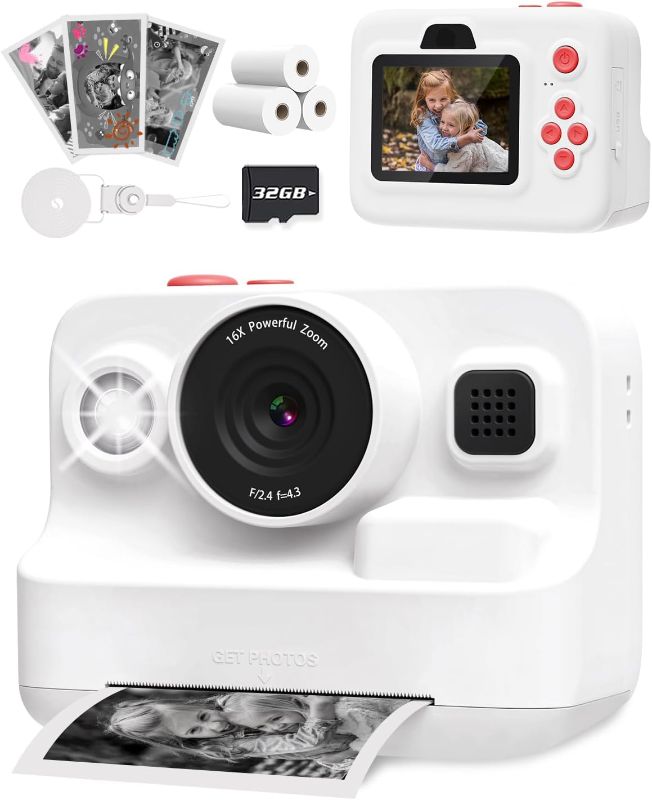 Photo 1 of  Kids Camera Instant Print, 1080P Kids Digital Camera with Printer Paper, Christmas Birthday Gift for Girls Boys Age 3-12, Kids Print Camera Toy