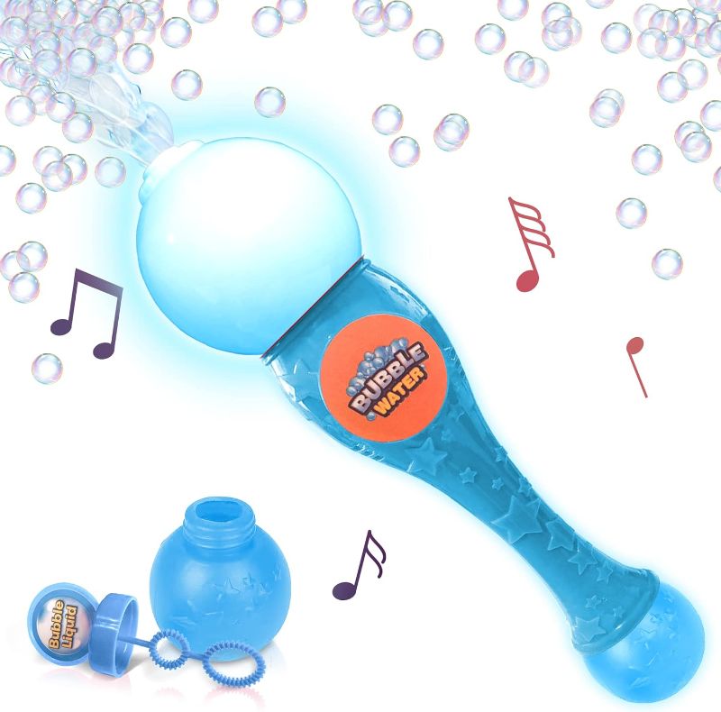 Photo 1 of ArtCreativity Light Up Bubble Blower Wand, 13.5 Inch Illuminating Bubble Blower Wand with Thrilling LED & Sound Effect for Kids, Bubble Fluid & Batteries Included, Great Gift Idea, Party Favor – Blue