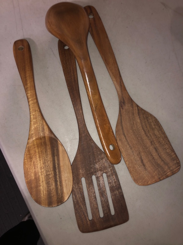 Photo 2 of (READ FULL POST) 5 Pcs Best Wooden Spoons for Cooking Kitchen Utensils Set Non Stick Spoon Acacia Wood Utensil Cooking Spatula Turner Slotted Spoon Flat Wooden Spatula Set Mixing Cooking Spoons Kitchen Utensils 5 Pcs Utensils