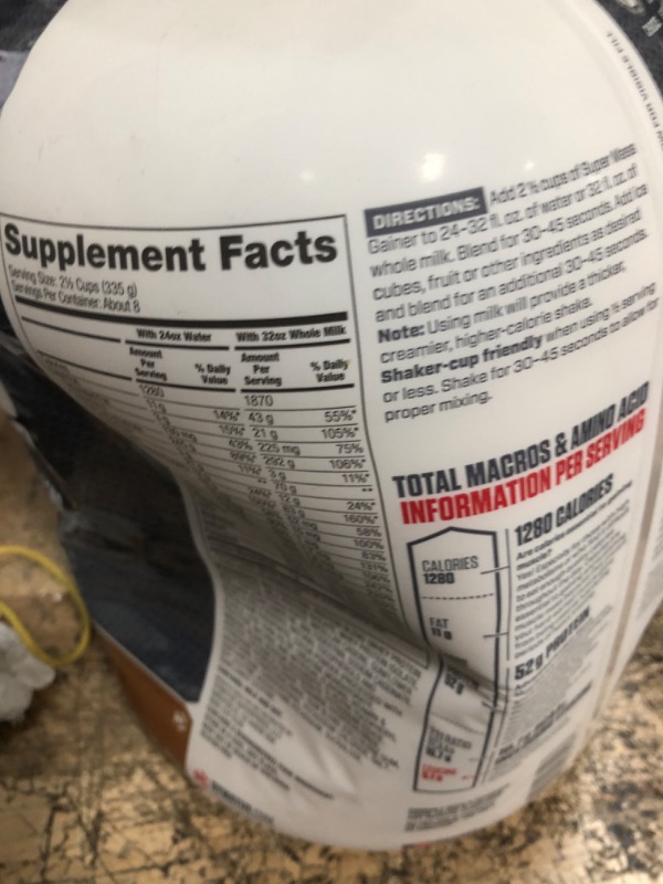 Photo 2 of **EXPIRES 05/2024**NON REFUNDABLE**
Dymatize Super Mass Gainer Protein Powder, 1280 Calories & 52g Protein, 10.7g BCAAs, 6 lbs Chocolate