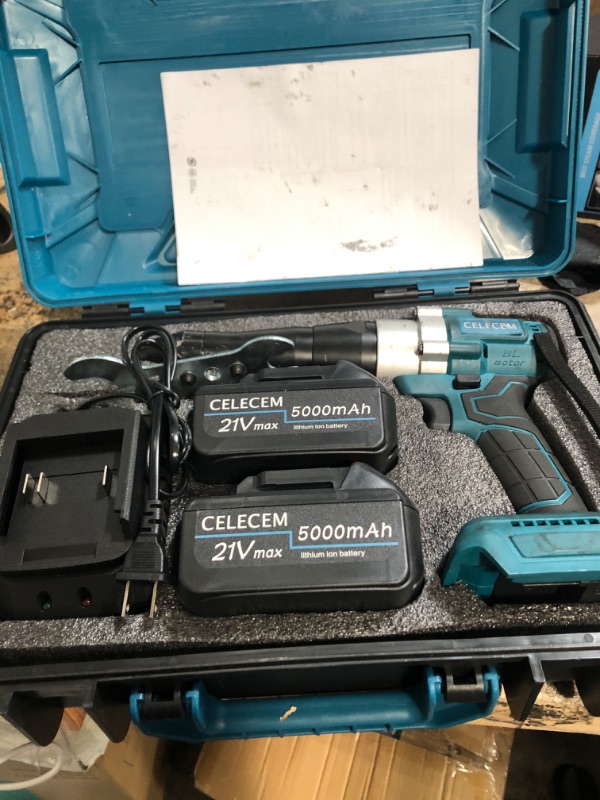 Photo 2 of CELECEM Cordless Rivet Gun, 21V Lithium-ion Automatic Blind Riveter Tool Kit with 2PCS 5.0 Ah Battery & Charger for 1/8", 5/32", 3/16" Rivets