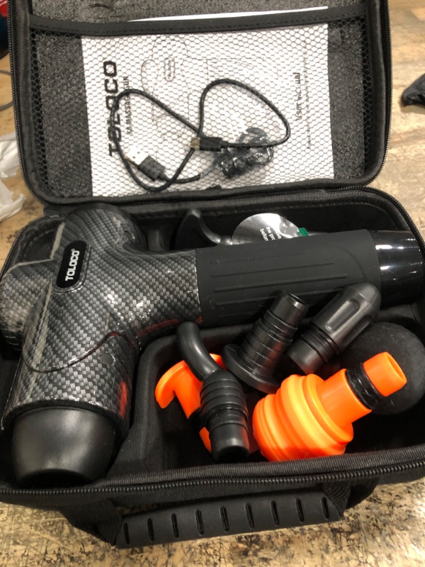 Photo 1 of TOLOCO Massage Gun, Muscle Massage Gun Deep Tissue, Percussion Massage Gun with 15 Replacement Heads, Super Quiet Portable Electric Massager for Athletes, Treatment, Relax, Carbon