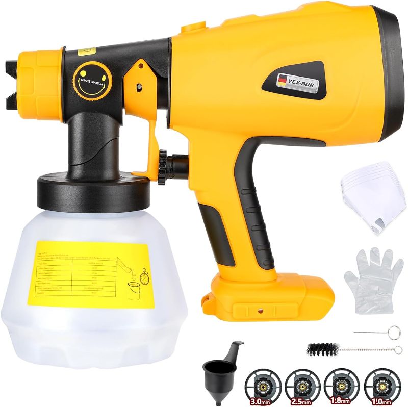Photo 1 of 
YEX-BUR Cordless Paint Sprayer Compatible with Dewalt 20V Battery Handheld HVLP Spray Gun for Furniture Fence Cars Walls DIY Works House Painting(Tool Only)  MODEL YX-SG05