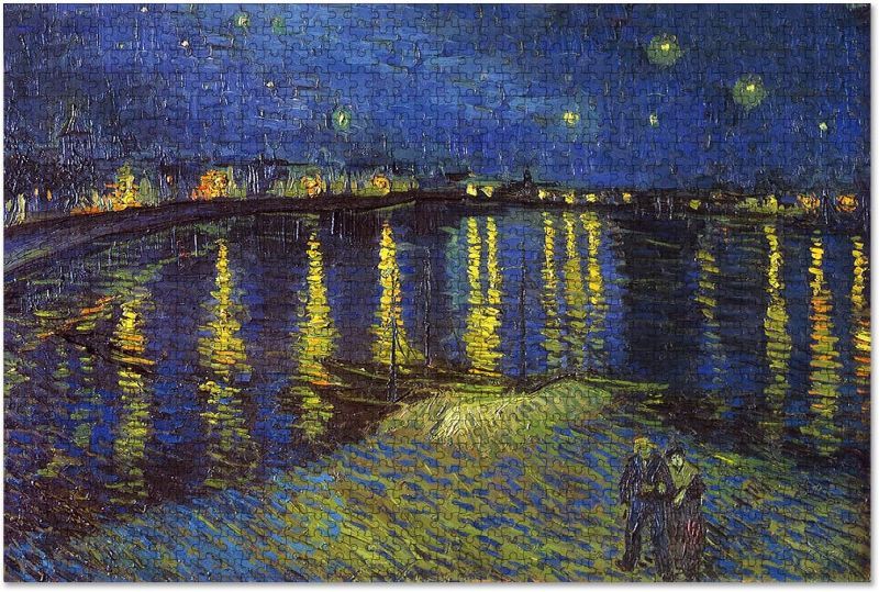 Photo 1 of 1000 Pieces Puzzle for Adults,Starry Night on The Rhone River Wood Puzzles,Creative Art Puzzle Color Challenge