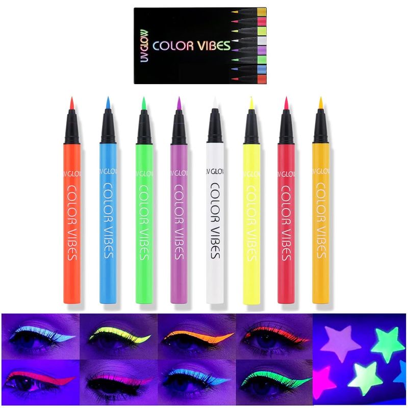 Photo 1 of 8 Colors UV Glow Neon Liquid Eyeliner Set Colored Matte Eyeliner Pen Waterproof Long Lasting Eye Liner, Nightclub, Party, Makeup Gift Kit
