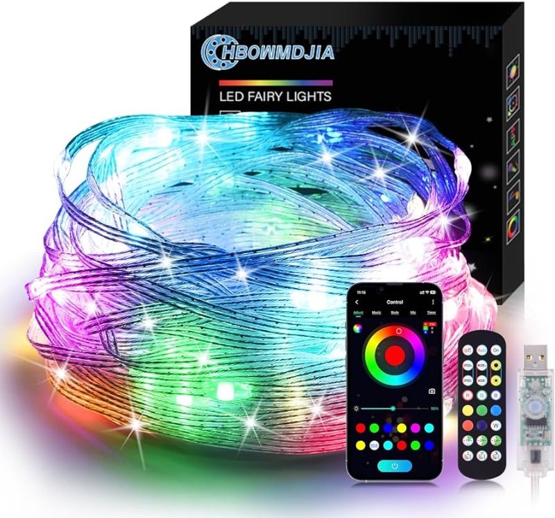 Photo 1 of 33ft 100 Leds Smart Fairy Lights, Usb Powered Led Lights For Bedroom Music Sync With & App Control, IP65 Waterproof Rgb Strip Lights Corlor Changing String Lights For Room, Christmas, Yard, Ceiling