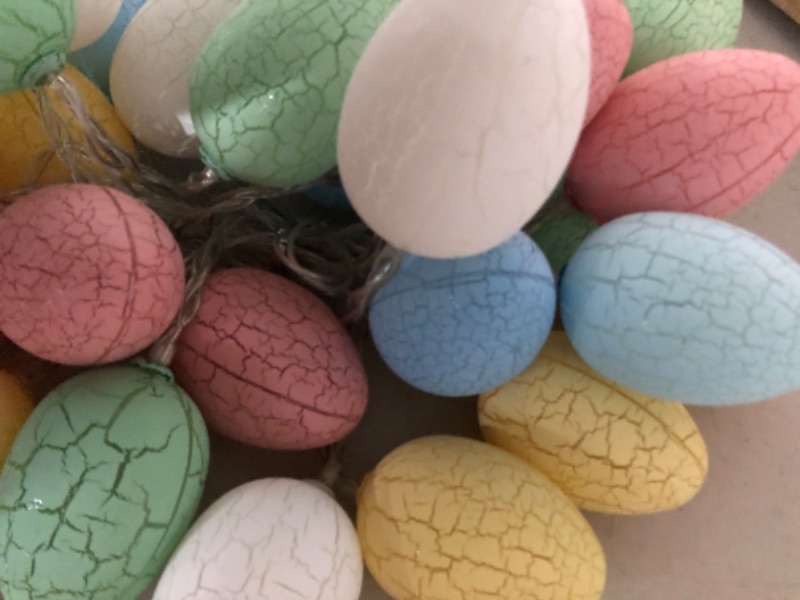 Photo 5 of ***USED*ONE EGG HAS A SMALL HOLE*PICTURED***
JOYIN 15.5 Feet Easter String Lights Decorations, 30 Led Easter Eggs Battery Operated Fairy String Lights, Garland Decor for Home Party Indoor Outdoor Tree Bedroom Easter Hunt