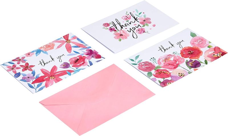 Photo 1 of Amazon Basics Thank You Cards and Envelopes, 48 Count, Floral