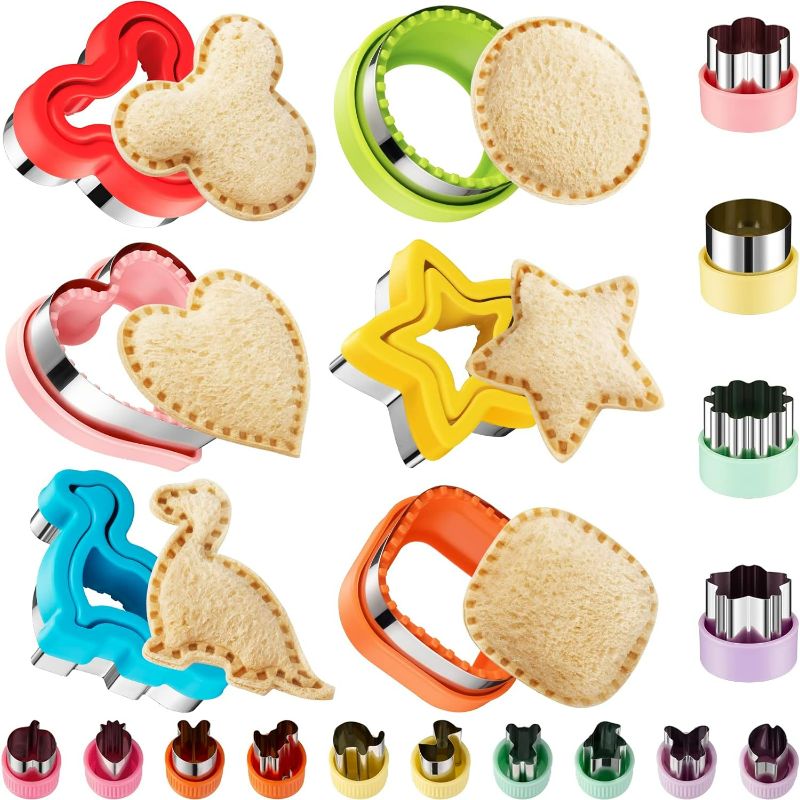 Photo 1 of (NON-REFUNDABLE) 20Pcs Sandwich Cutter and Sealer Set for Kids, Decruster Maker Holiday Heart Cookie Cutters Fruit Vegetable Shapes Boys & Girls Bento Lunch Box with Mickey Mouse Dinosaur Star, etc
