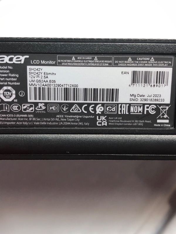 Photo 2 of Acer SH242Y Ebmihx 23.8" FHD 1920x1080 Home Office Ultra-Thin IPS Computer Monitor AMD FreeSync 100Hz Zero Frame Height/Swivel/Tilt Adjustable Stand Built-in Speakers HDMI 1.4 & VGA Port FHD 23.8-inch