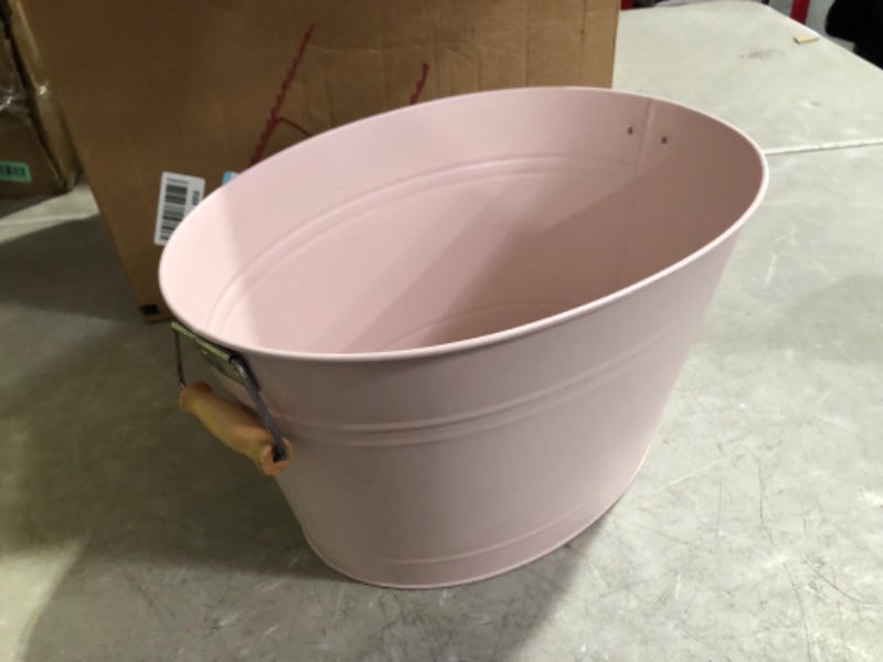 Photo 3 of ***USED***
mDesign Large Metal Beverage Tub Oval Cooler for Beer, Wine, Ice, and Drinks - Portable 4.75 Gallon/18 Liter Cold Drink Trough for Parties - Steel Bin Bucket Stand with Bamboo Handles, Light Pink