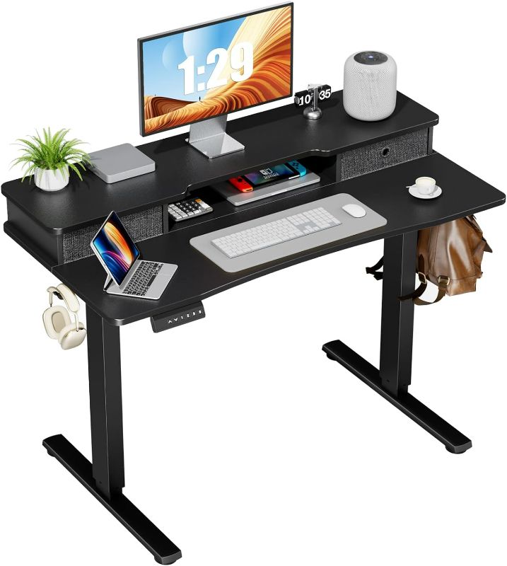 Photo 1 of ***NONREFUNDABLE - NOT FUNCTIONAL - FOR PARTS ONLY - SEE COMMENTS***
CUANBOZAM 55 inch Electric Standing Desk with Double Drawers, Adjustable Height Stand Up Desk, Sit Stand Home Office Desk with Monitor Stand, Computer Workstation with Storage Shelf, Bla