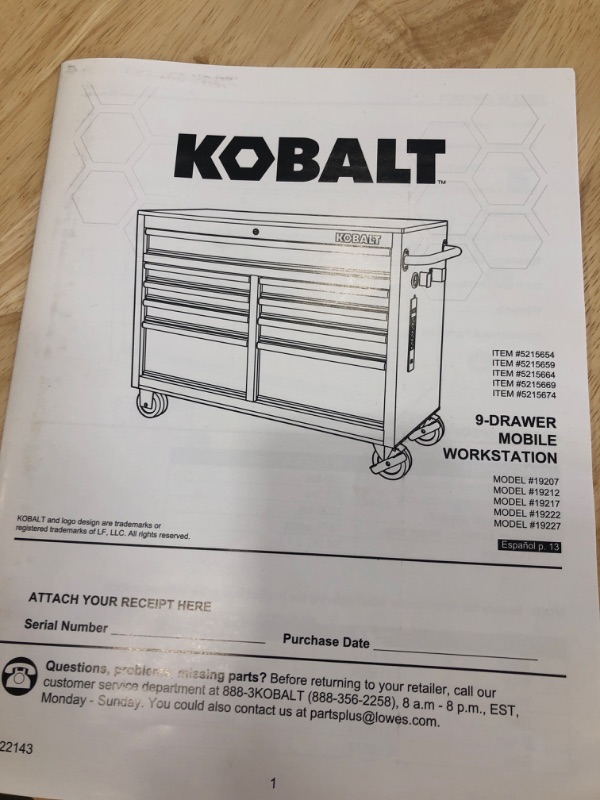 Photo 7 of **SEE NOTES** Kobalt 46.1-in L x 37.2-in H 9-Drawers Rolling Green Wood Work Bench
