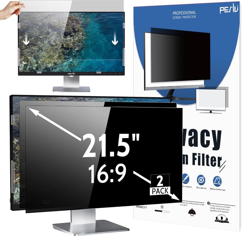 Photo 1 of [2 Pack] 21.5 Inch Computer Privacy Screen for 16:9 Aspect Ratio Widescreen Monitor, Eye Protection Anti Glare Blue Light Computer Monitor Privacy Filter, Removable Anti-Scratch 21in Protector [2 Pack] 21.5'' Privacy Screen (16:9)