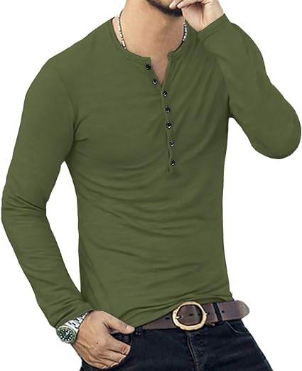 Photo 1 of EndoraDore Fashion Mens Basic Henley Long Sleeve T-Shirt Bottom Shirt Casual Slim Fit Medium 