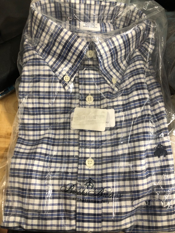 Photo 2 of Brooks Brothers Mens Regular Fit Mixed Check Plaid Cotton Blend Non Iron Button Down Shirt, Medium 199716 Navy/Lt Blue