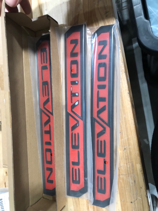 Photo 2 of **DAMAGED READ NOTES**Set of 3 Elevation Emblems Door Tailgate 3D Badge Nameplate Replacement for 2019-2021 Sierra 84682634 (Red)
