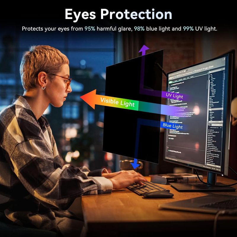 Photo 1 of [2 Pack] 21.5 Inch Computer Privacy Screen for 16:9 Aspect Ratio Widescreen Monitor, Eye Protection Anti Glare Blue Light Computer Monitor Privacy Filter, Removable Anti-Scratch 21in Protector [2 Pack] 21.5'' Privacy Screen (16:9)