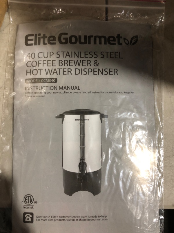 Photo 3 of (used)(see images) Elite Gourmet CCM040 Stainless Steel 40 Cup Coffee Urn Removable Filter For Easy Cleanup