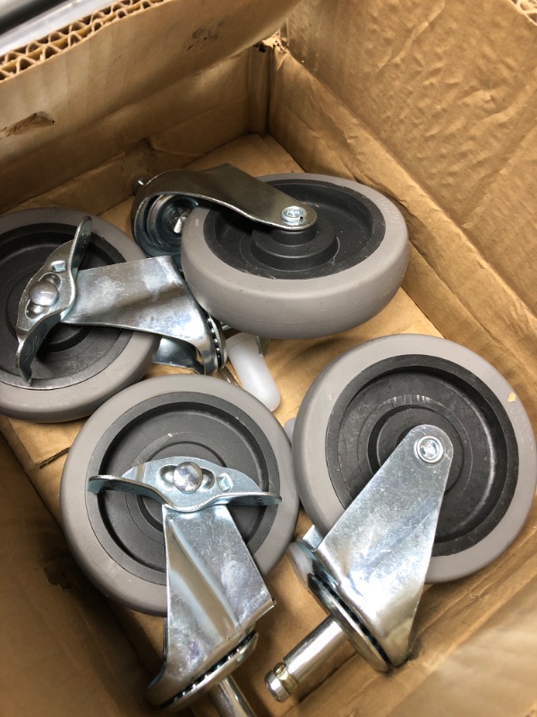 Photo 2 of 4 Inches Stem Caster Wheels, 7/16-Inch Stem Diameter Swivel Casters Set of 4 with Side Brake, Heavy Duty TPR Replacement Wheels for Utility Cart Rubbermaid Mop Bucket Shop Vac Weber Grills