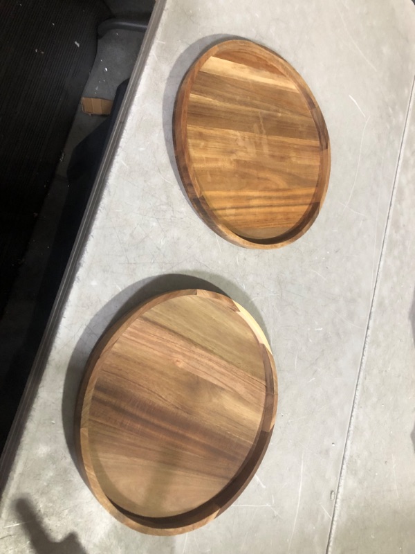 Photo 4 of ***DAMAGED - WARPED - NO PACKAGING - SEE PICTURES***
Nitial 2 Pack 16'' Acacia Wood Lazy Susan Organizer Large Wooden Rotating Turntable Organizer Kitchen Organizer Turntable for Kitchen Dining Table Countertop Cabinet Pantry Storage (Wood) Wood 16''