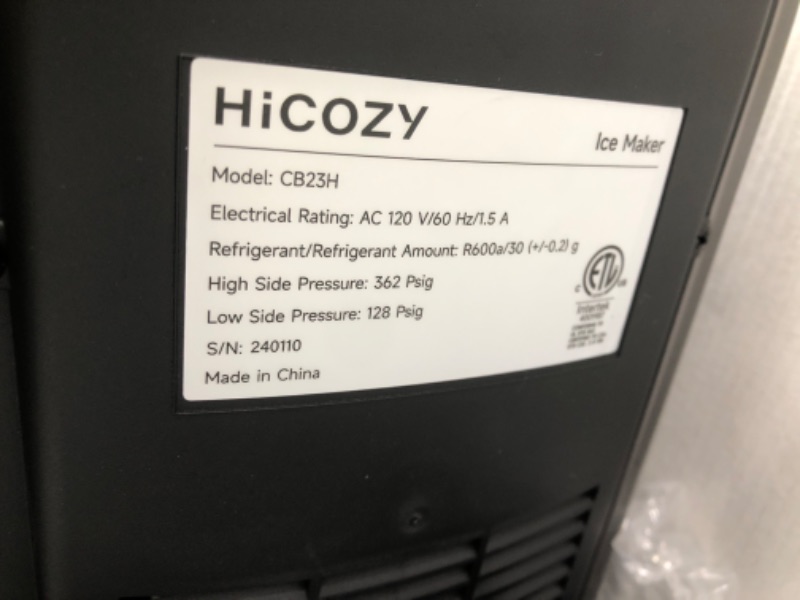 Photo 6 of ***USED - LIKELY MISSING PARTS - UNABLE TO VERIFY FUNCTIONALITY***
HiCOZY Countertop Ice Maker, Ice in 6 Mins, 24 lbs/Day, Portable & Compact Gift with Self-Cleaning, for Apartment/Cabinet/Kitchen/Office/Camping/RV, Great Gift for Christmas/New Year/Thank