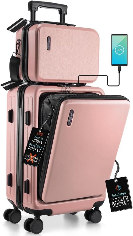 Photo 1 of 22 Inch Carry On Luggage, Carry On Suitcase with Wheels, Hardside Luggage Carry On, Expandable Pink Small Suitcase, Hard Shell Carry-on Luggage, Spinner Luggage with Cosmetic Carry On Bag 22 Inch Pink