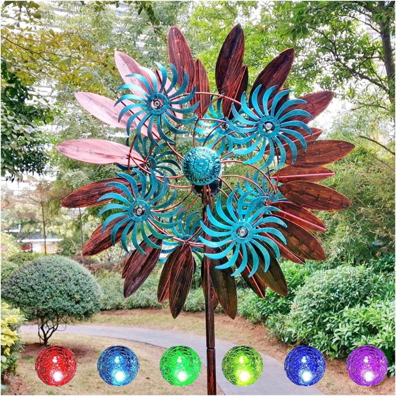 Photo 1 of 213cm Wind Art, Outdoor Windmill Decoration, Color Changing LED Solar Glass Ball Dynamics, For Garden, Patio Decoration