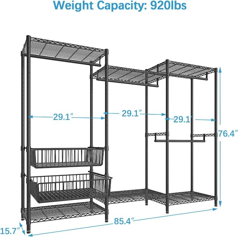 Photo 4 of (NON-REFUNDALBE) VIPEK V10 Wire Garment Rack 5 Tiers Heavy Duty Clothes Rack with Hanging Rods, Wire Shelves & 2 Slid Storage Baskets, Large Size Clothing Rack 85.4" W x 15.7" D x 76.4" H, Max Load 800 LBS, Black V10 Black