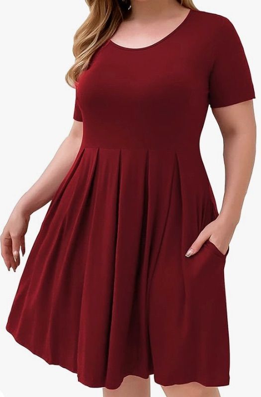 Photo 1 of 2x l
FOLUNSI Women's Plus Size Short Sleeve Pleated Casual Shirt Dress with Pockets