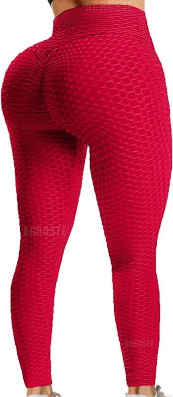 Photo 1 of A AGROSTE Women's High Waist Yoga Pants Tummy Control Workout Ruched Butt Lifting Stretchy Leggings Textured Booty Tights Small A-RED