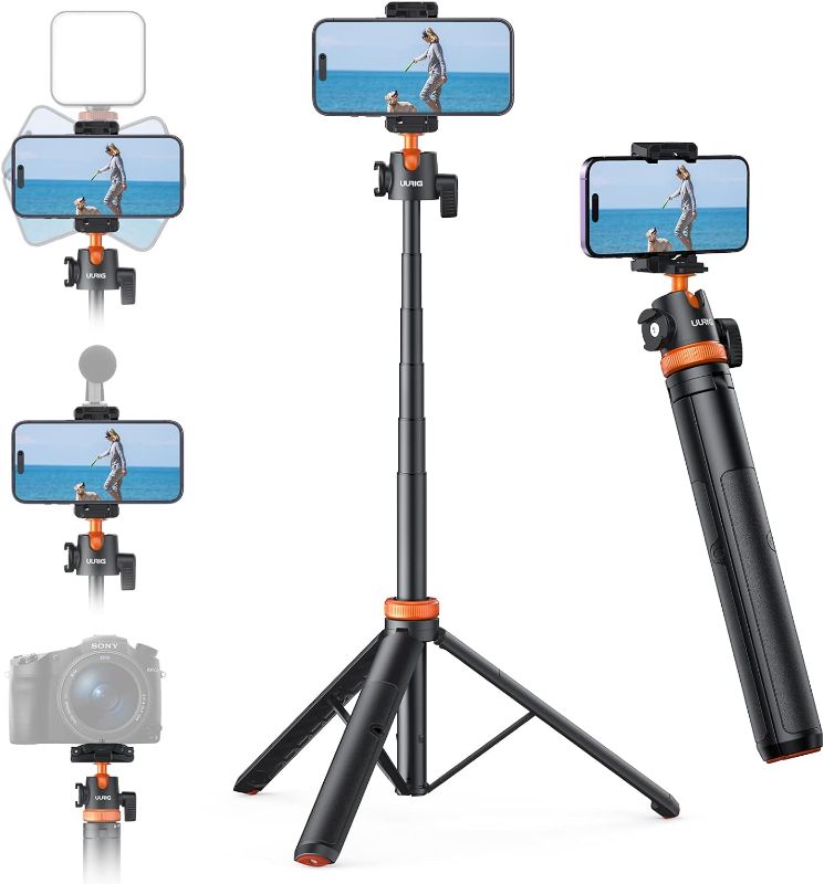 Photo 1 of **STOCK PHOTO FOR REFERENCE ONLY**
UURIG TP-03 Extendable Phone Tripod,51" Selfie Stick Phone Vlog Tripod Stand with 2 in 1 Phone Clip, 360° 
