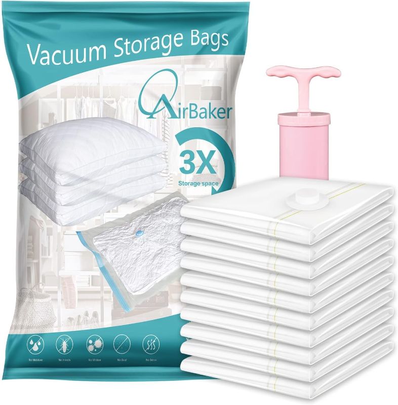 Photo 1 of 10 Pack (Medium) Vacuum Storage Bags, Space Saver Sealer Bags for Clothes Comforters Blankets Pillows with Travel Hand Pump