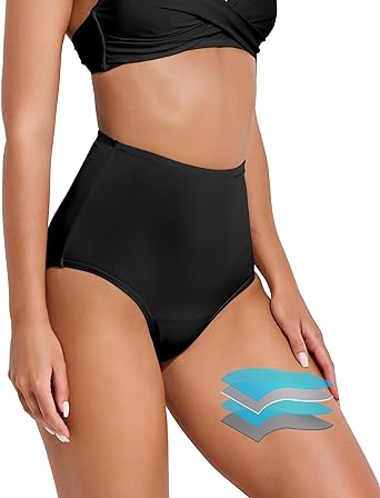 Photo 1 of Beautikini Period Swimwear Menstrual Leakproof Swim Shorts Quick Dry 3" Wide Waistband Bathing Suit Bottoms for Girls, Teens Small Black