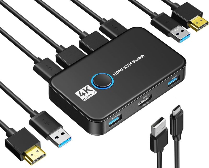 Photo 1 of KVM Switch HDMI 2 Port Box,ABLEWE USB and HDMI Switch for 2 Computers Share Keyboard Mouse Printer and one HD Monitor,Support UHD 4K@60Hz,with 2 USB Cable and 2 HDMI Cable