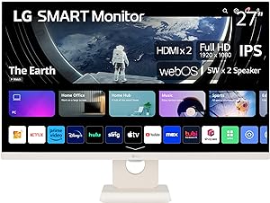 Photo 1 of LG 27SR50F-W MyView Smart Monitor 27-Inch FHD (1920x1080) IPS Display, webOS 23, HDR 10, 5Wx2 Speakers, AirPlay 2, Screen Share, Bluetooth, ThinQ App, Remote Control, White
