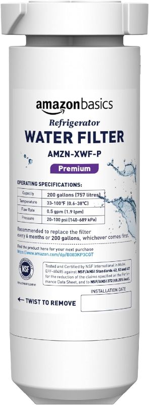 Photo 1 of Amazon Basics Replacement GE XWF Refrigerator Water Filter, Premium Filtration