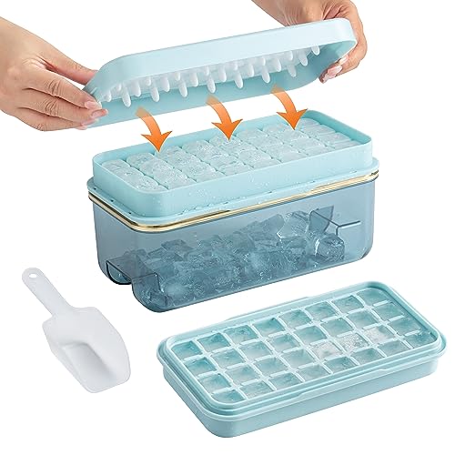 Photo 1 of Cook with Color Ice Cube Tray with Lid and Bin - Easy Release Ice Container for Freezer with Push Button - Two 24 Ice Cube Tray for Small Ice Cubes, I
