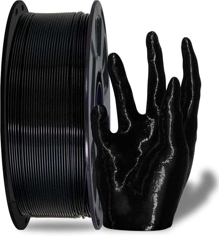 Photo 1 of HTVRONT PLA 3D Printer Filament - Silk Black PLA Filament 1.75mm, 1KG Spool, Dimensional Accuracy +/- 0.02mm, No Breaking & Tangling, Clog Free 3D Printing Filament Suitable for Most FDM Printer