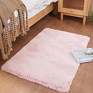 Photo 1 of Ghouse Ultra Soft Faux Rabbit Fur Rug 2x3, Machine Washable Area Rugs for Bedroom Fluffy Rugs for Living Room, no-Shedding Carpet Sheepskin Rug Pink