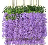 Photo 1 of 12 Pack Wisteria Hanging Flowers Artificial Vines - 3.6 Feet Fake Wisteria Garland Silk Flower String Rattan for Wedding Arch Party Wall Home Indoor Outdoor Decor - Purple Red