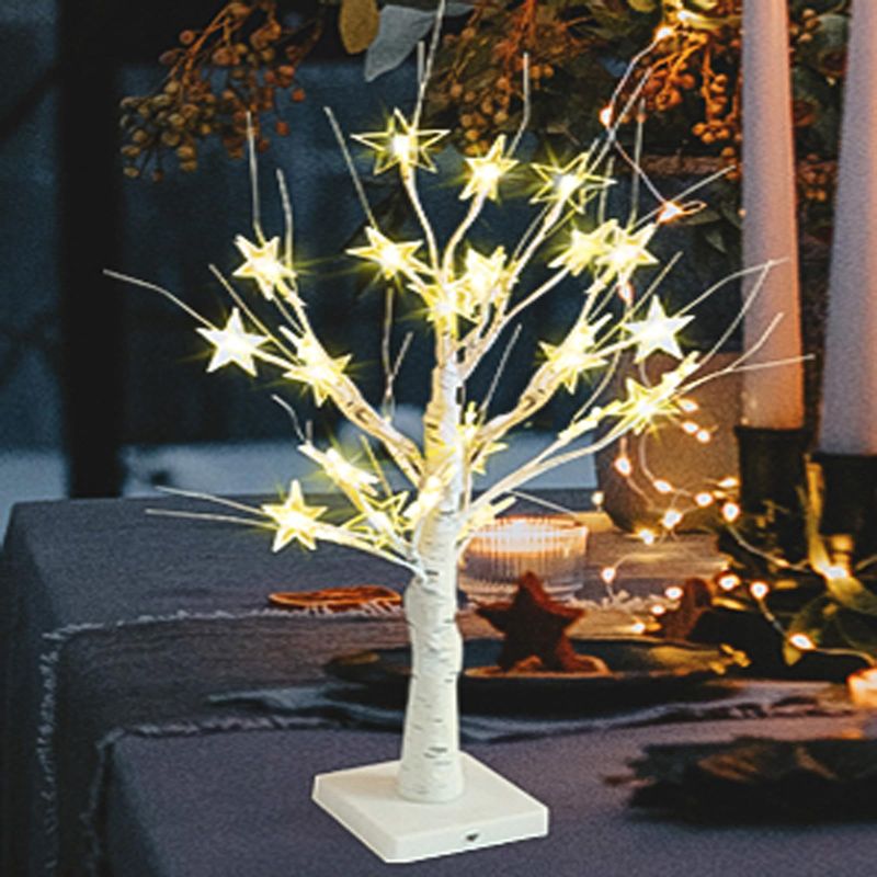 Photo 1 of Christmas Decor, Fairy Light up 2FT Birch Tree Artificial Autumn Tree Decoration for Holiday Home Indoor Tabletop Centerpiece Decorations, Battery Powered, 6H/18H Timer 24 LED Twinkle Star…