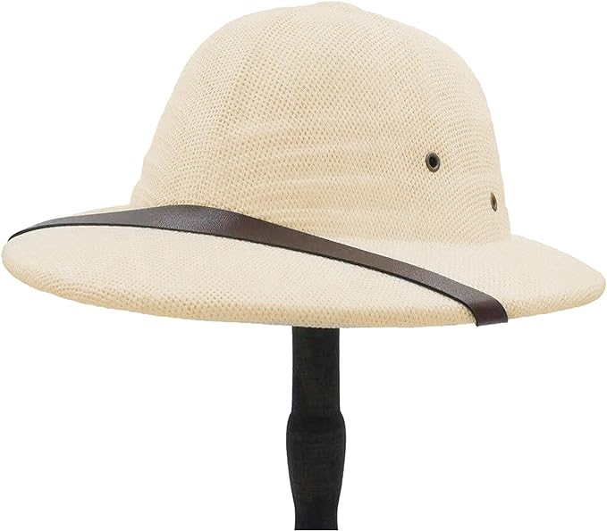 Photo 1 of 100% Straw Helmet Pith Sun Hat Summer Men Vietnam War Army Hat Dad Boater Bucket Hats Safari Jungle Miners Cap Coffee/Cream Band 3X-Small-Small