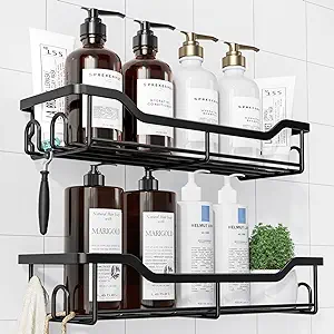 Photo 1 of Kitsure Shower Caddy Large - Adhesive Shower Organizer, Stainless Steel Shower Shelf for Inside Shower, No Drill Bathroom Organizers and Storage, Home Decor Accessories, 2 Pack, Black