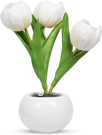Photo 1 of COMBAYORKI - Small Tulip Desk Lamp with Vase - USB Rechargeable Flower Nightstand Ambience for Bedroom and Living Room Decor - Cute Bedside Table Light